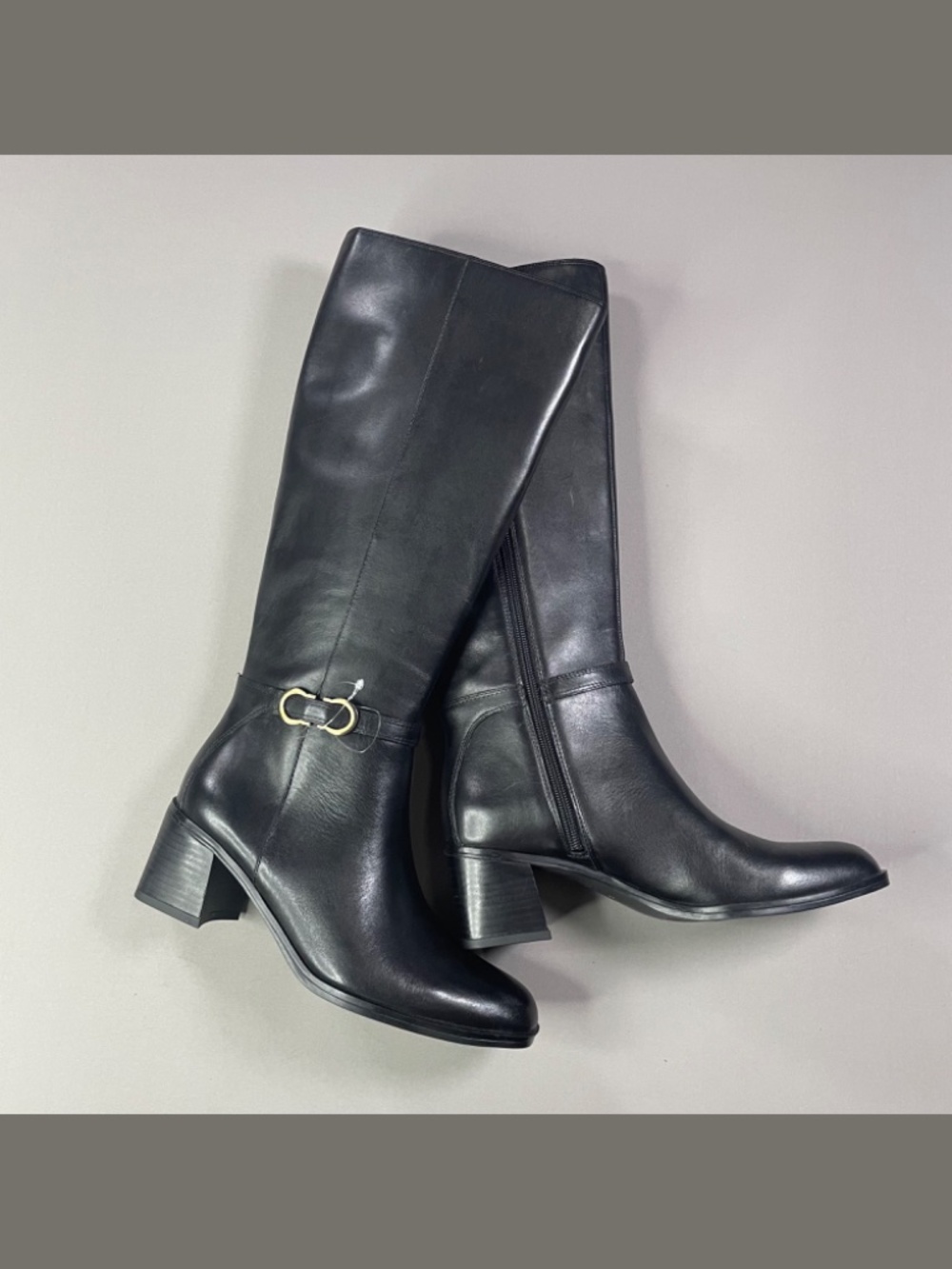 NEW Naturalizer Shoes Womens 8 black leather sterling knee boots heels moto - Picture 12 of 13